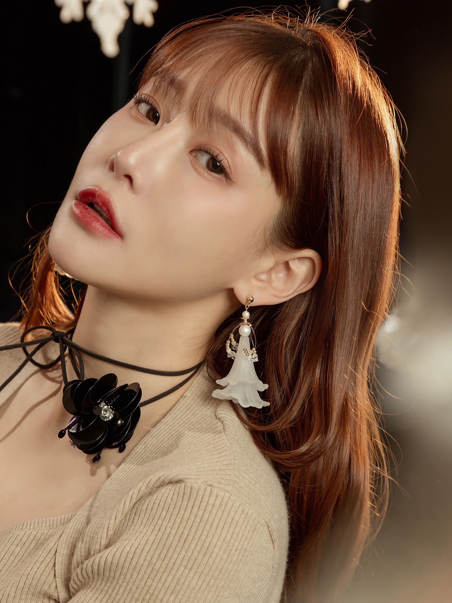 第二支舞。MUCHAT手作14+18KGP貝殼珠雙層花朵純銀針耳環