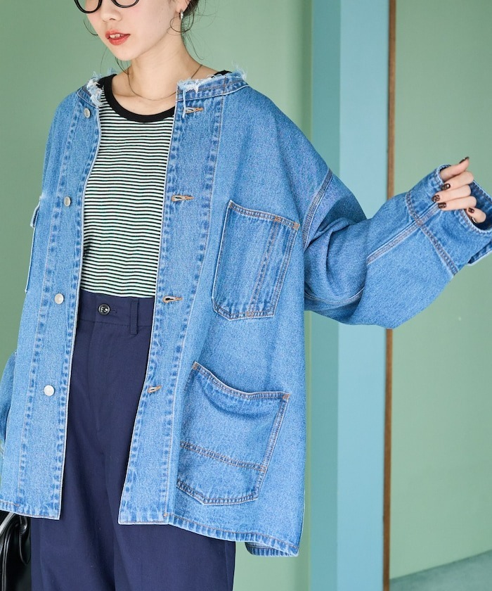 預購┃日牌 圓領 鬚鬚 牛仔 工裝 外套