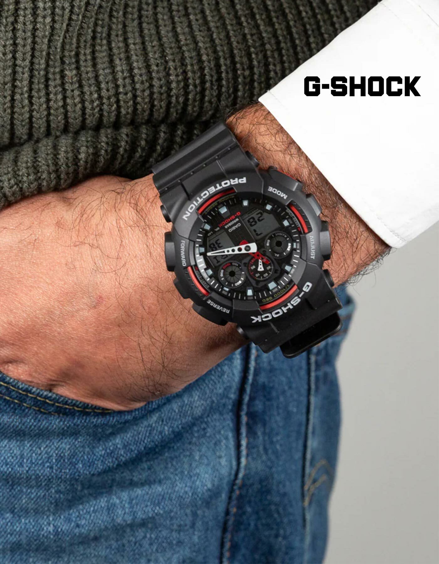 萬年鐘錶 - G-SHOCK  引人注目 黑紅配色率性運動電子錶 GA-100-1A4 錶徑 : 51.2 mm