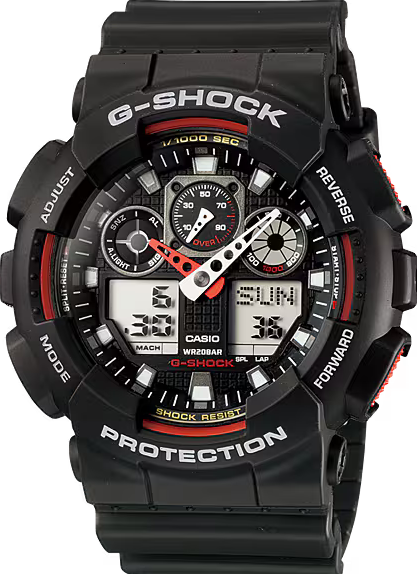 萬年鐘錶 - G-SHOCK  引人注目 黑紅配色率性運動電子錶 GA-100-1A4 錶徑 : 51.2 mm