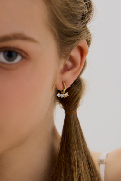 輕奢環排鋯石。夾式耳環