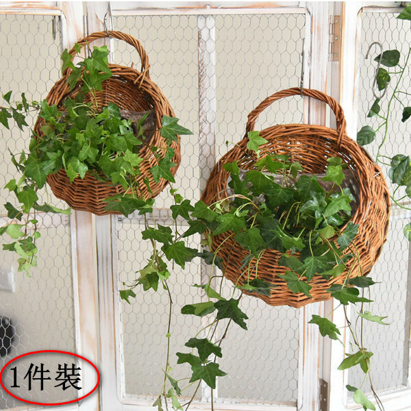 1件裝 藤編壁掛花盆--懸掛編織手工花籃 田園掛牆儲物藍【大號原色】