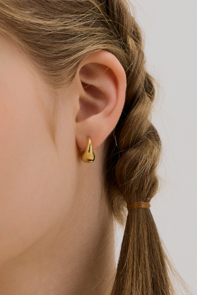 經典水滴C型。銀針耳環(金)