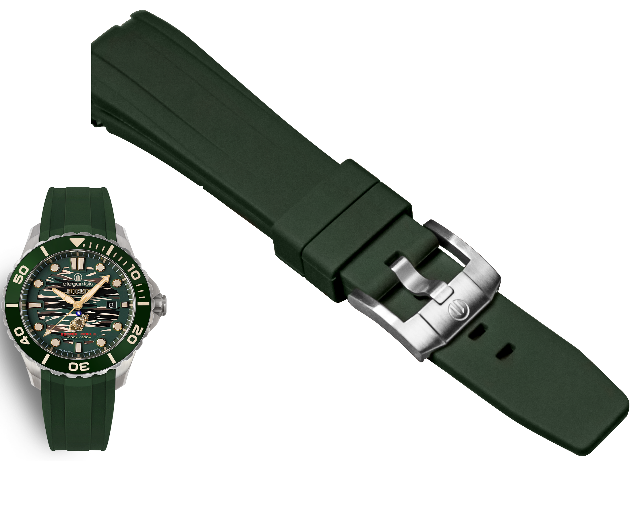 萬年鐘錶 - elegantsis 愛樂時  原廠橡膠錶帶  48s系列鋼錶帶   錶帶寬  22MM