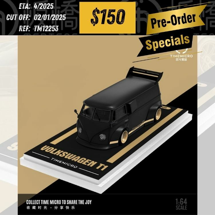PO-$150 * TIME MICRO * 1:64 VOLKSWAGEN T1 VAN BLACK/GOLD [OD25/12]