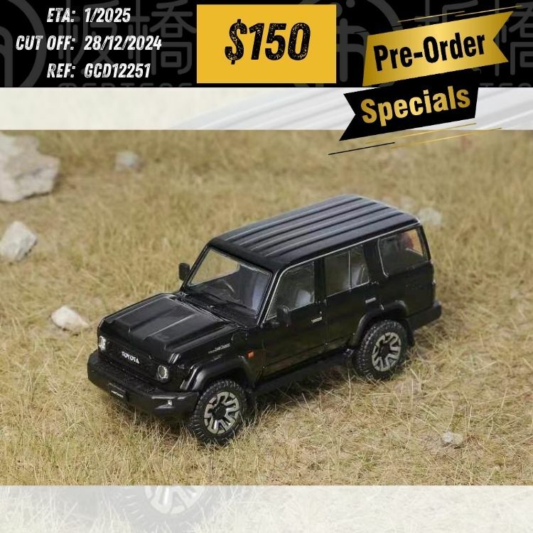 PO-$150 * GCD * 1:64 TOYOTA LAND CRUISER LC76 2023 BLACK RHD [OD25/12]