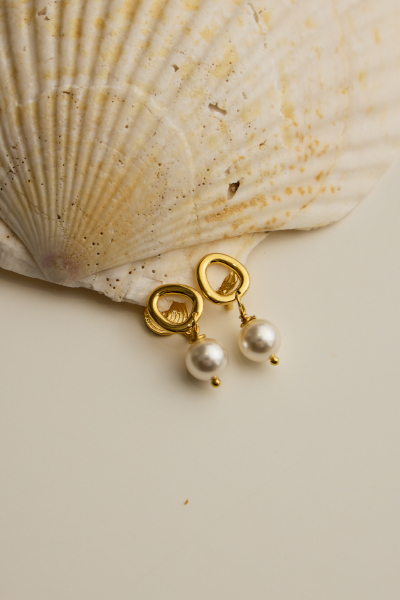 幾何鏤空珍珠。夾式耳環