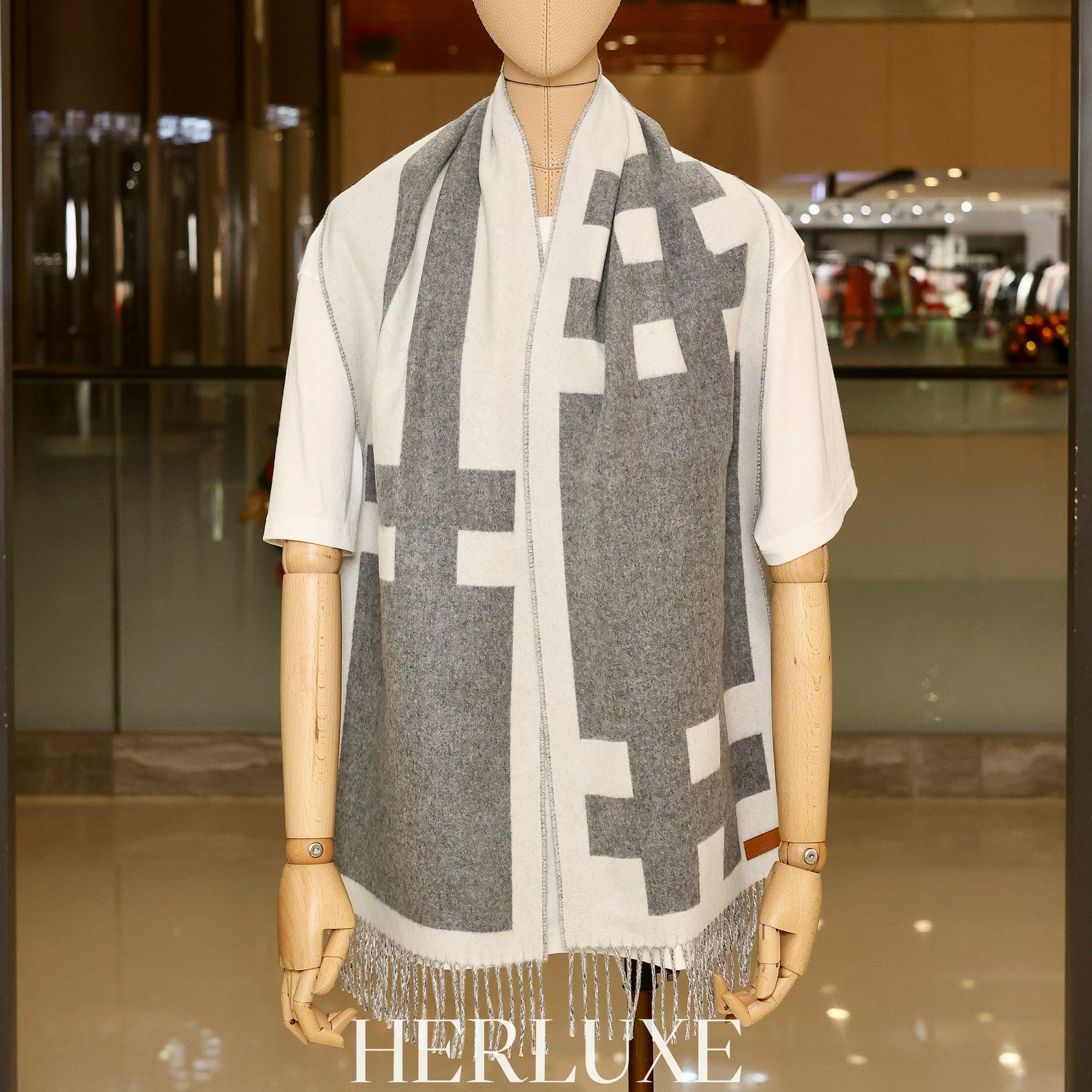 Casaque clefs de h muffler cashmere flanelle / Ivoire 40 x195 cm