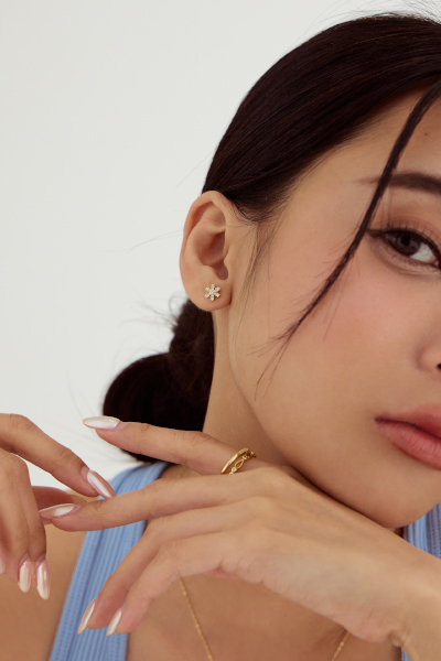 冰鑽雪花。銀針耳環