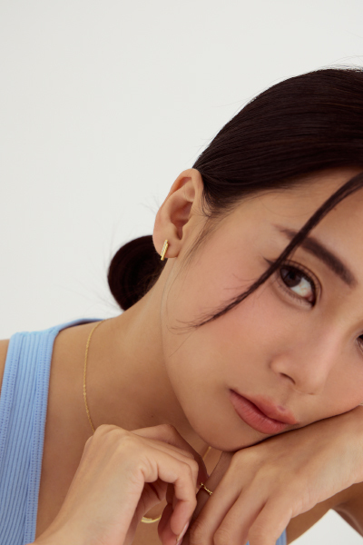 清奢雙線鋯石。銀針耳環