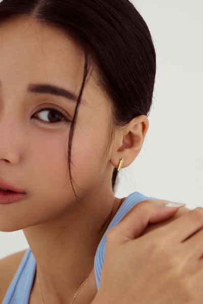 清奢雙線鋯石。銀針耳環