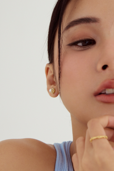 小太陽珠光。銀針耳環