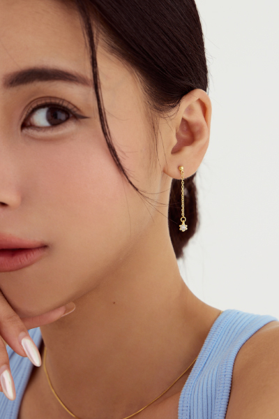 單珠垂鑽。銀針耳環