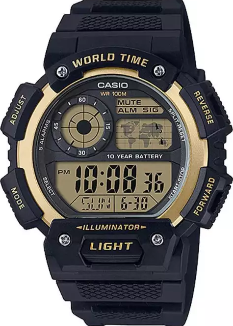 萬年鐘錶 - 卡西歐  CASIO  大錶徑界地圖運動數位顯示電子錶  AE-1400WH-9A 錶徑 51.4MM