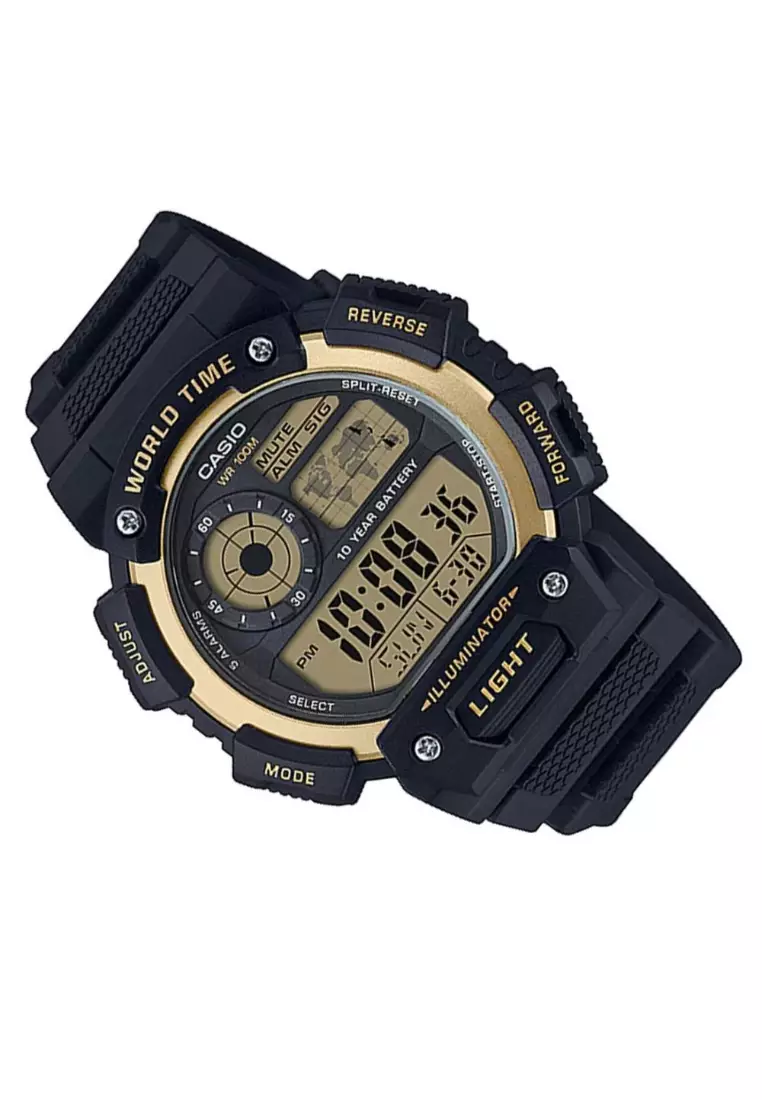 萬年鐘錶 - 卡西歐  CASIO  大錶徑界地圖運動數位顯示電子錶  AE-1400WH-9A 錶徑 51.4MM