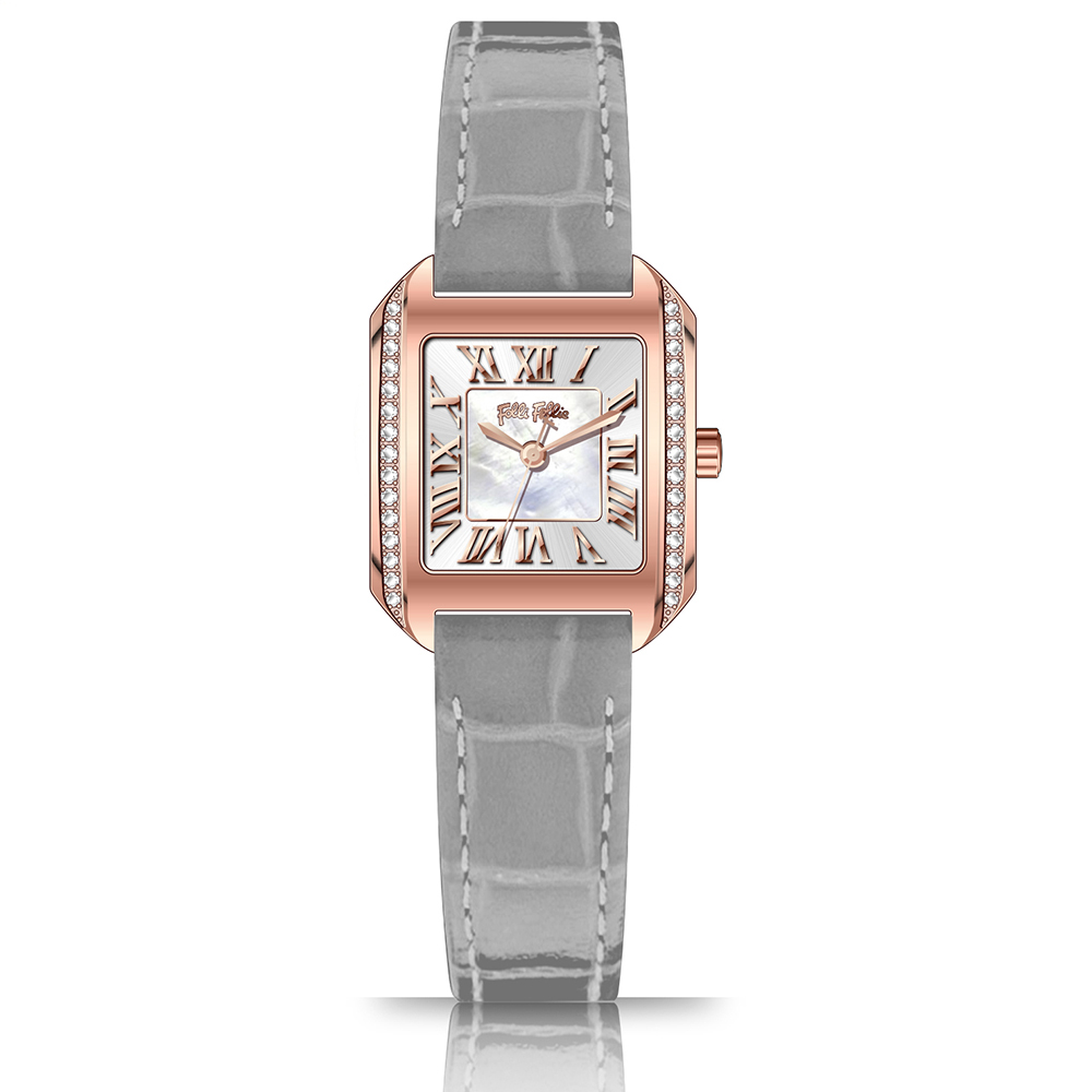 【Folli Follie芙麗芙麗】WF22B020 優雅 氣質 方形 鑲鑽錶殼 珍珠母貝錶盤 女士 石英 手錶 (附贈官方品牌手鐲)