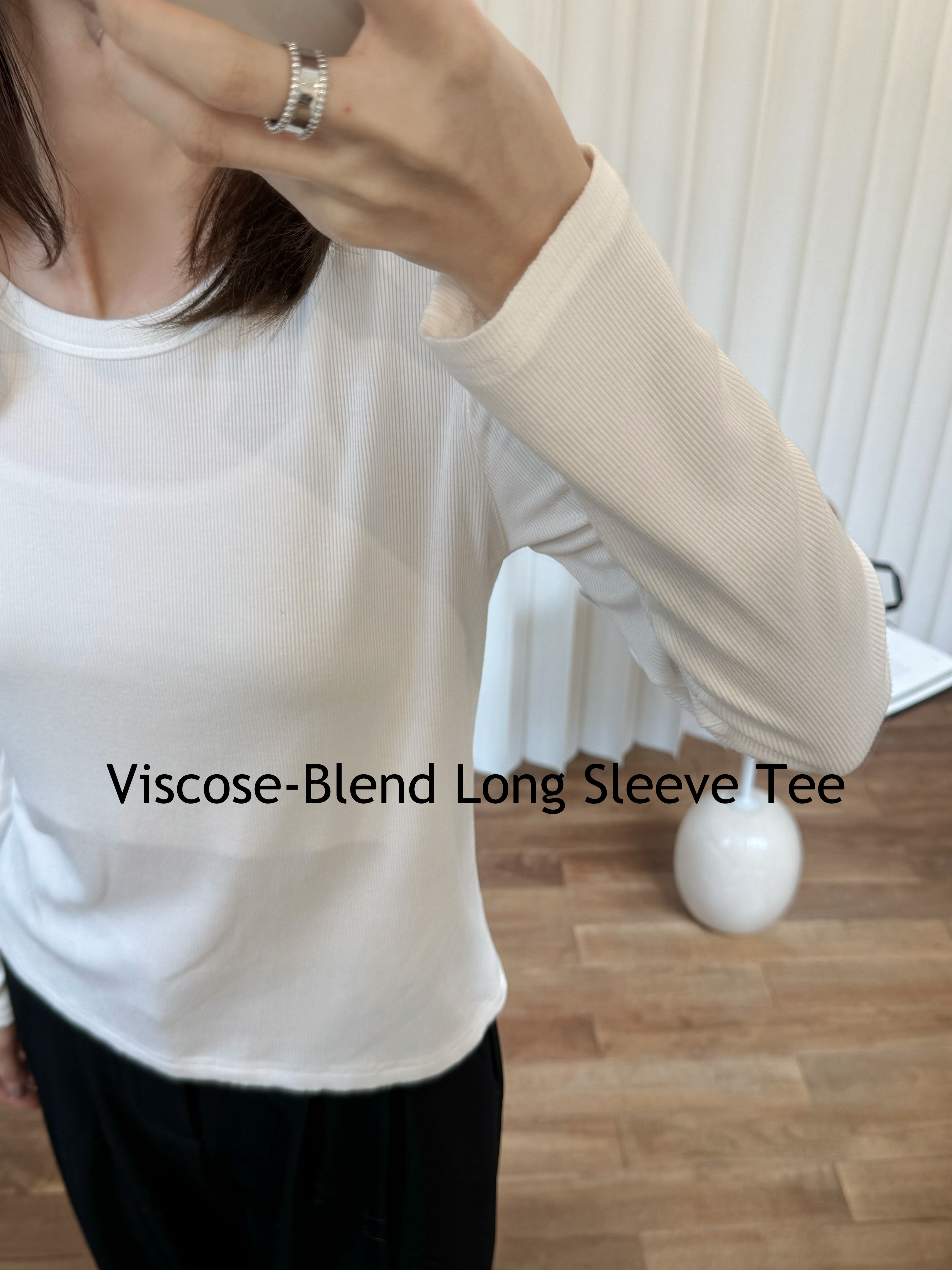 Crewneck Ribbed Viscose-Blend Long Sleeve Top_TP2311L12B