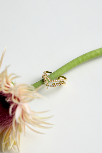 法式鋯石V字雙層戒指