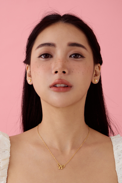 珍珠小元寶。銀針耳環