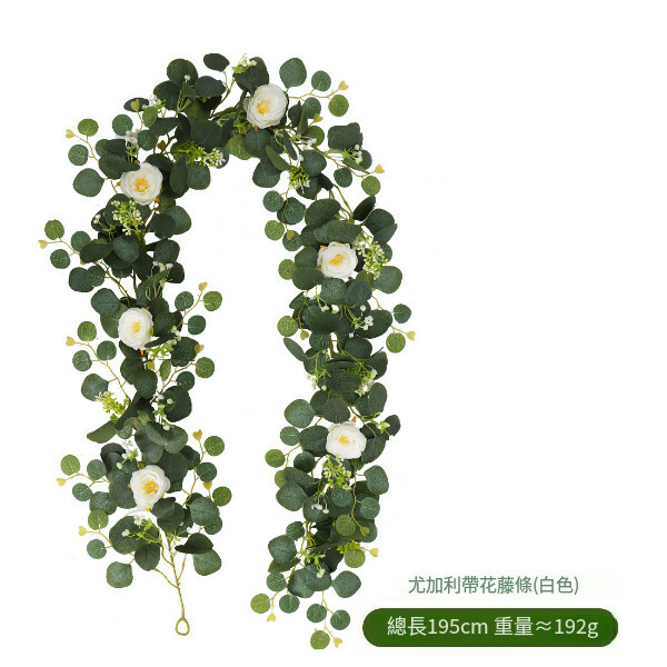 仿真尤加利帶花藤條--節假日氣氛佈置裝飾【白色 72頭】1件