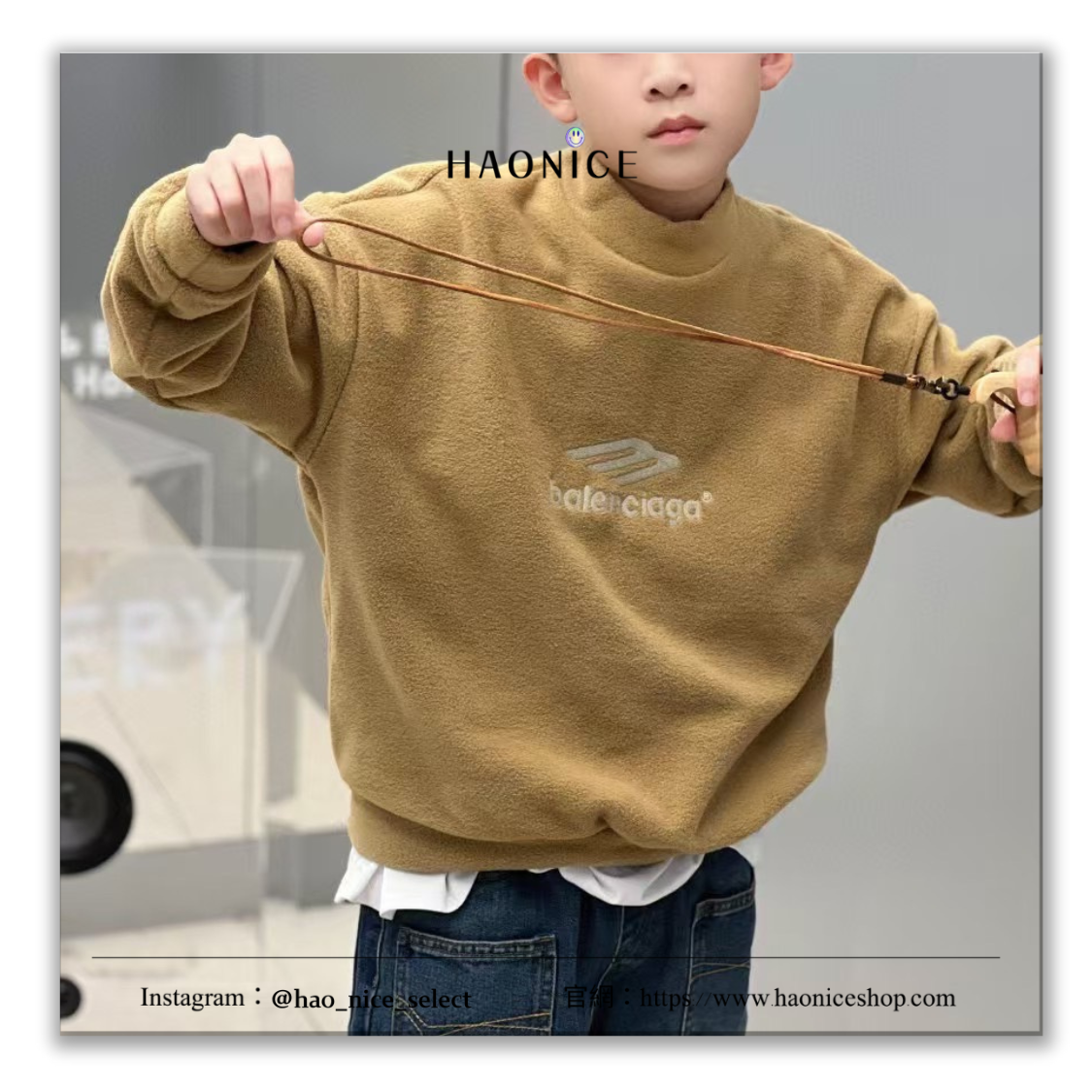 【HAO NICE童裝】韓系穿搭😎Balenciaga上海經銷商🔥經典logo高領絨毛長袖 大學T