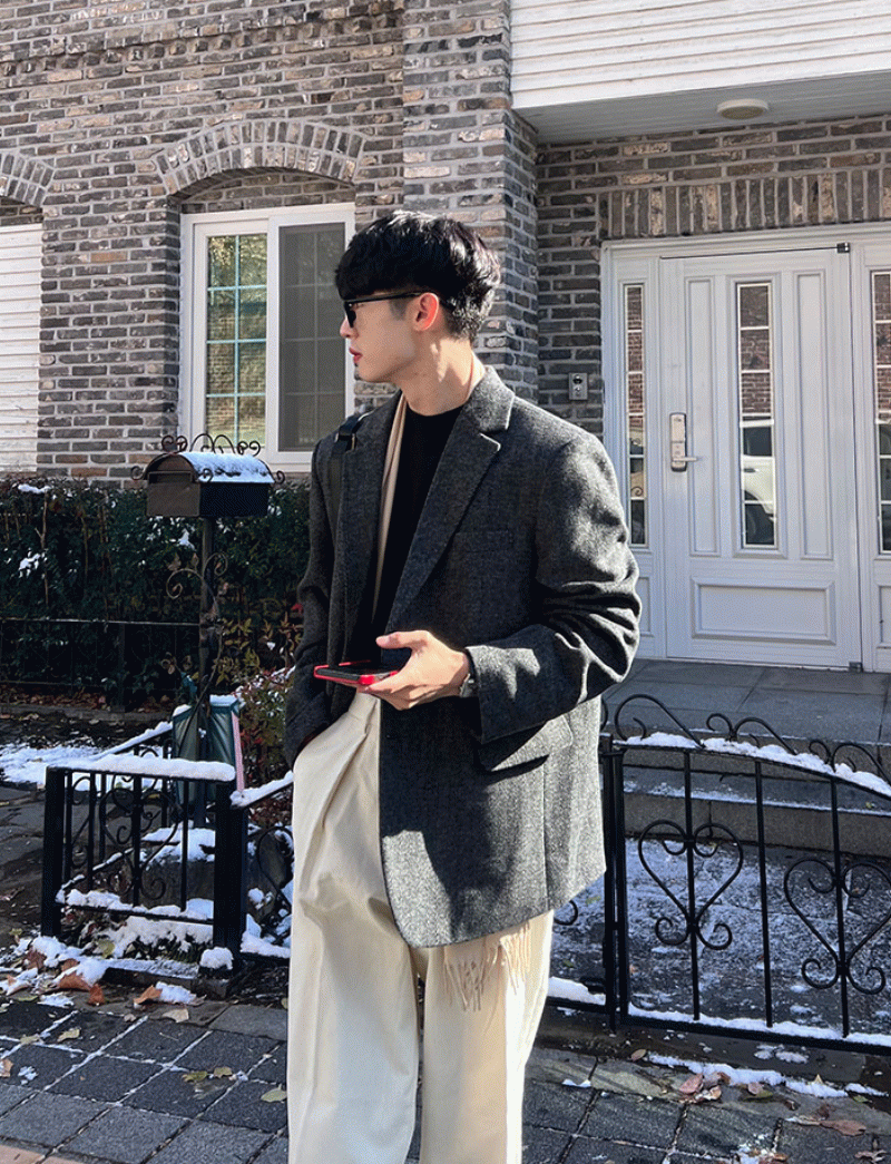 人字紋寬鬆西裝外套