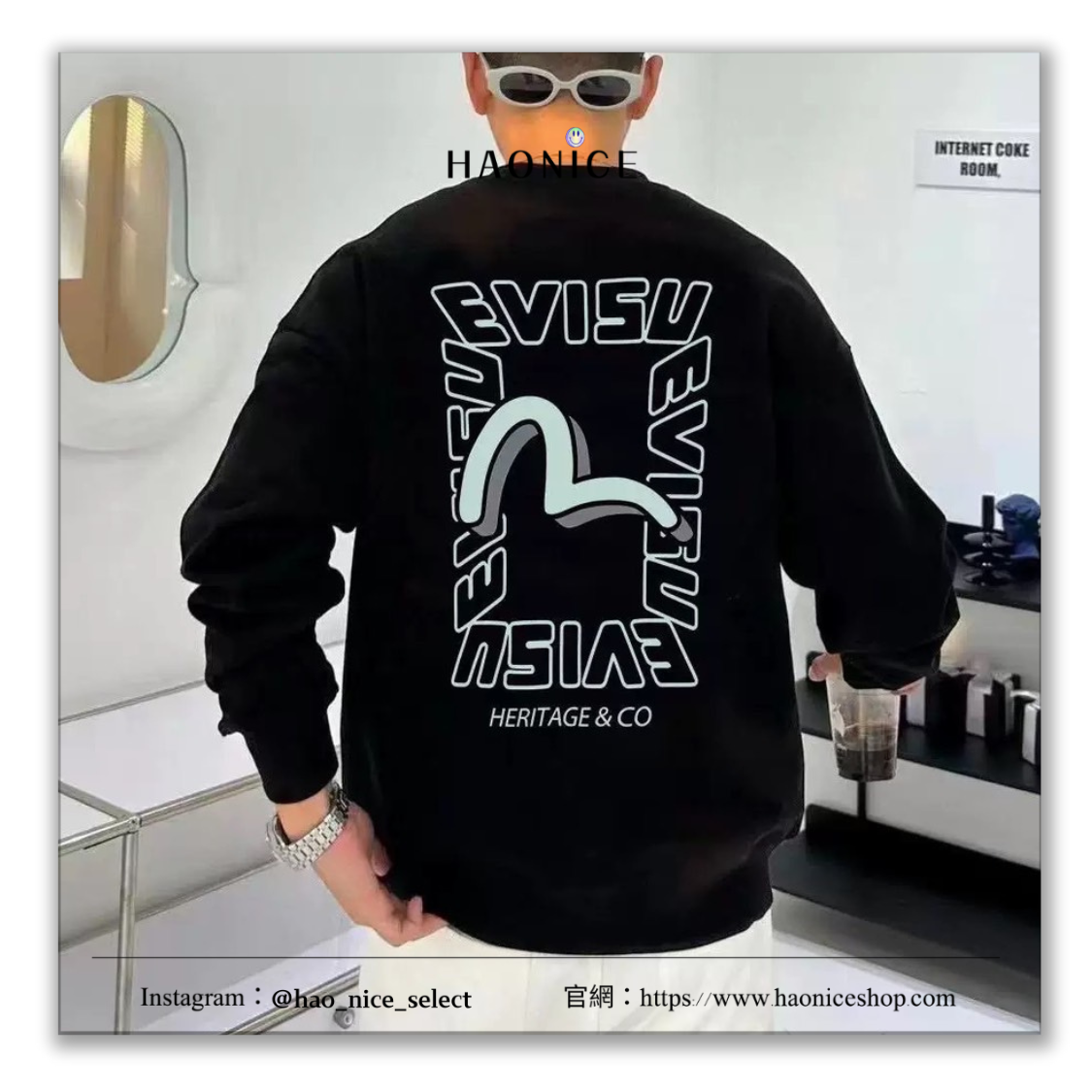 【HAO NICE】100%日本大阪正品 山根英彥EVISU 福神🇯🇵經典logo框架字母長袖 大學T