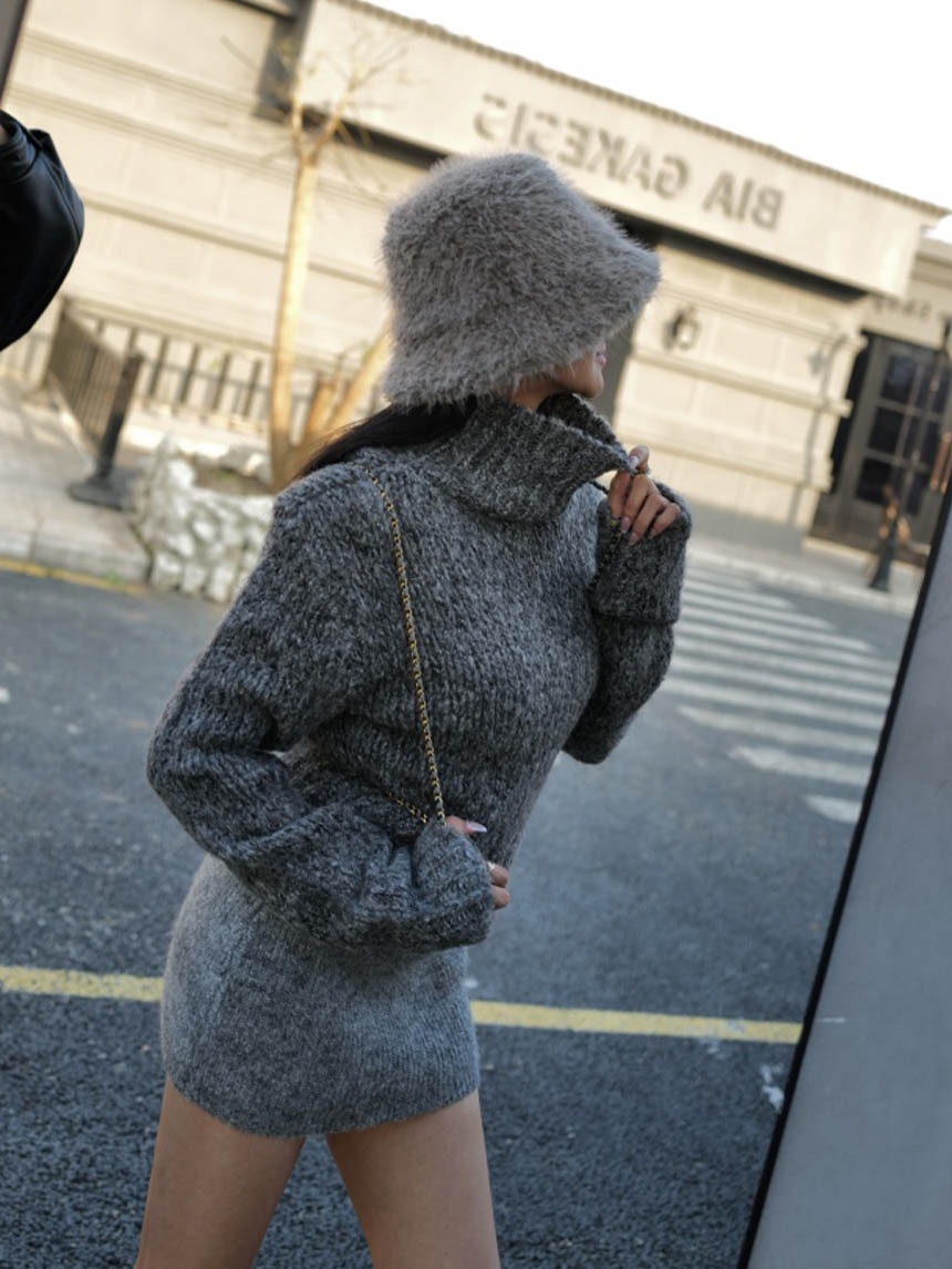 墊肩立領粗針織短版上衣*4色