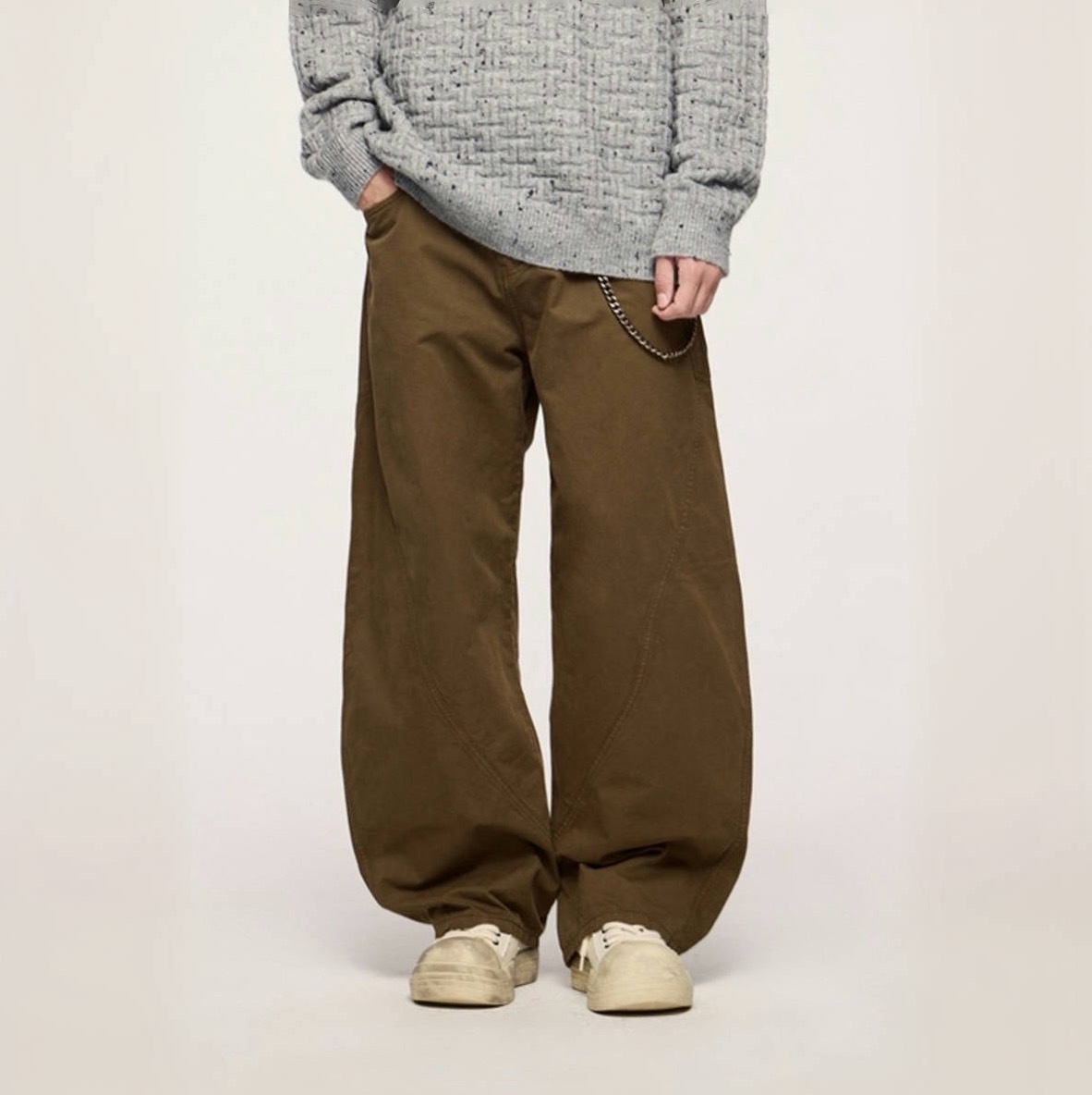 個性復古寬鬆彎刀工裝褲