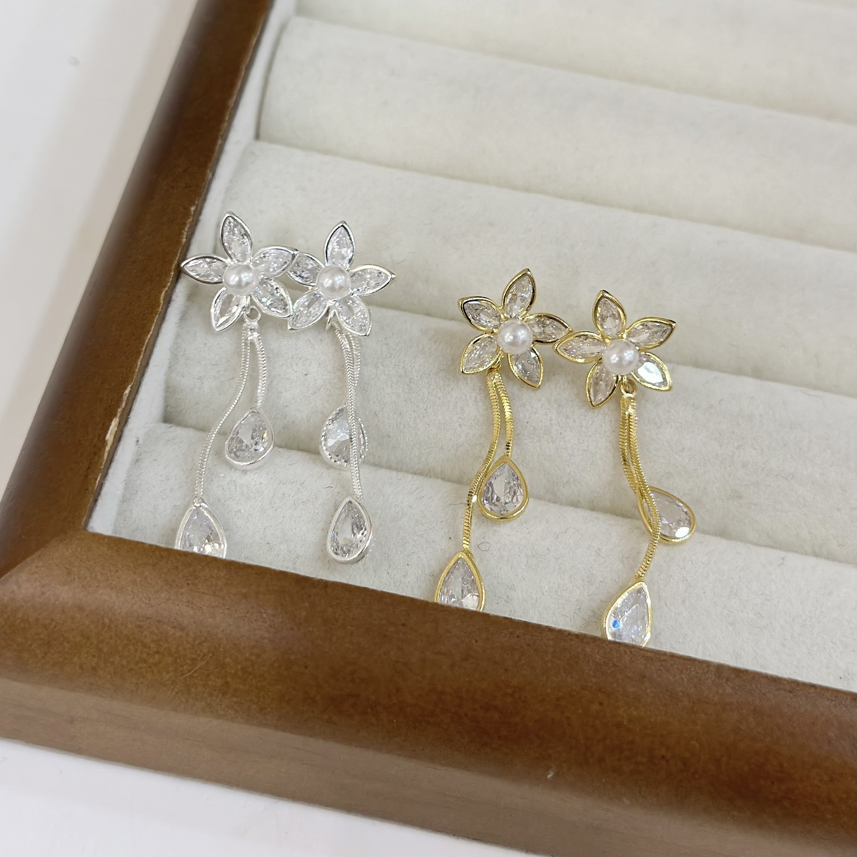 518鋯石珍珠花朵水滴垂吊