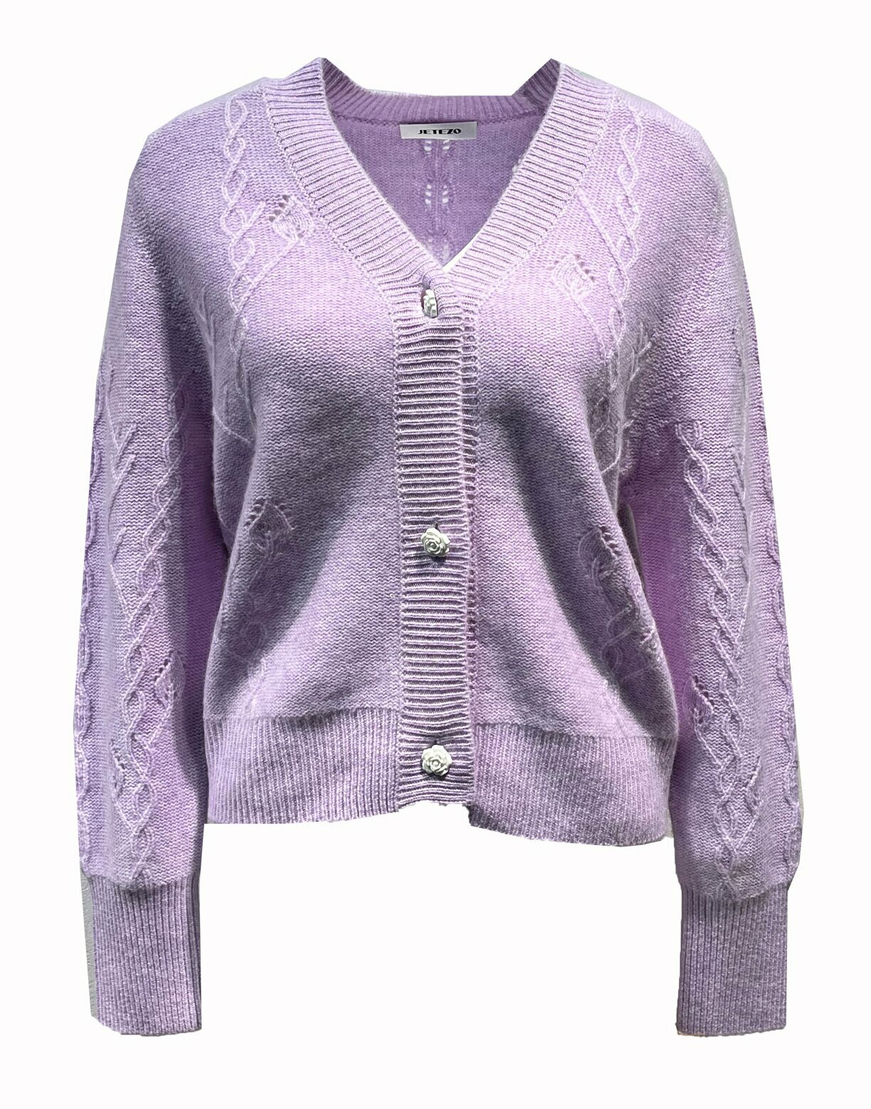 BD15262D1 柔光綻放紋麻花針織開襟外套 (2色)