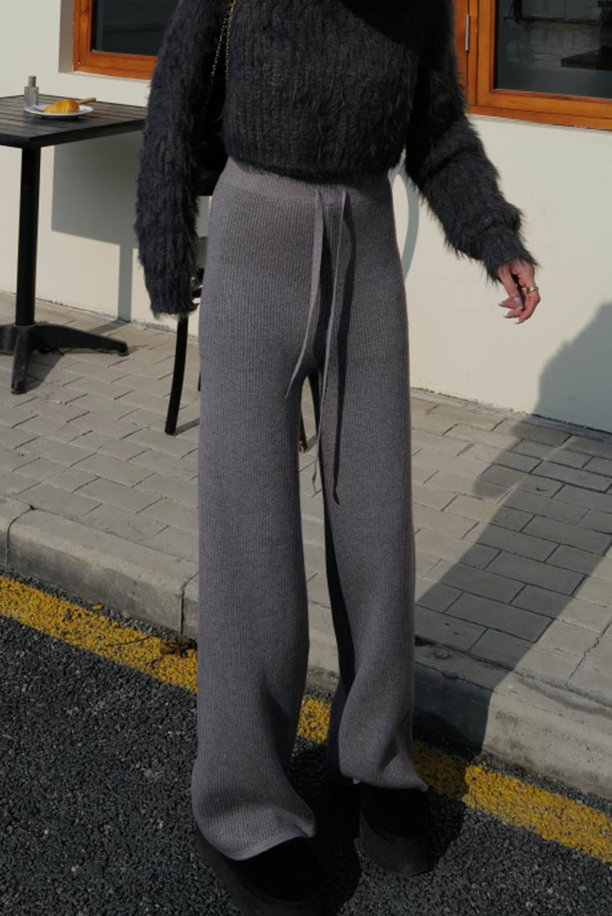 鬆餅格毛絨貂毛寬褲*4色