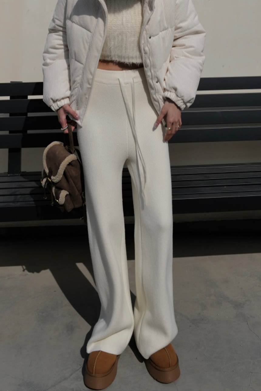 鬆餅格毛絨貂毛寬褲*4色