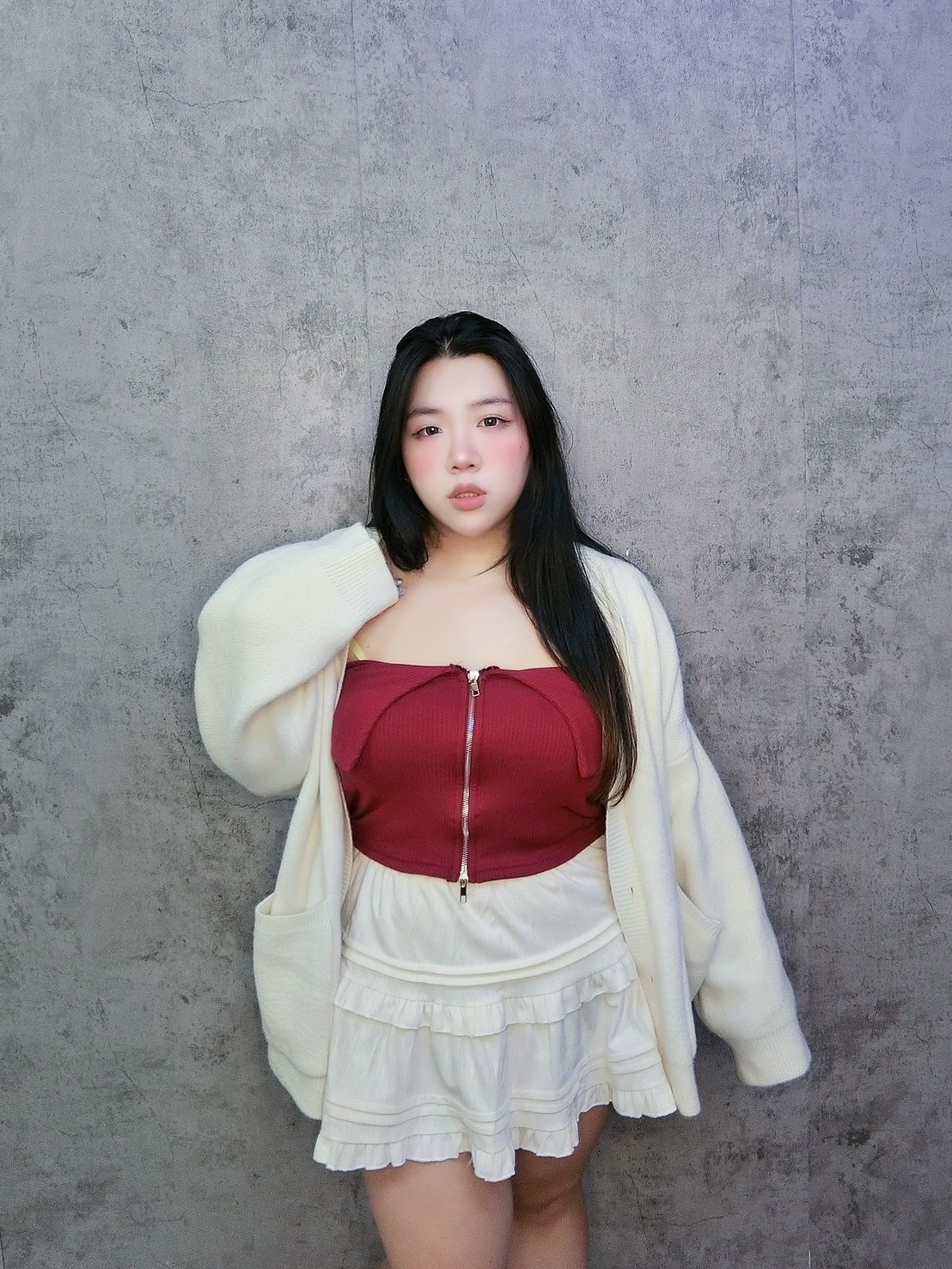 拉鍊質感帶Bra平口抹胸*加大*