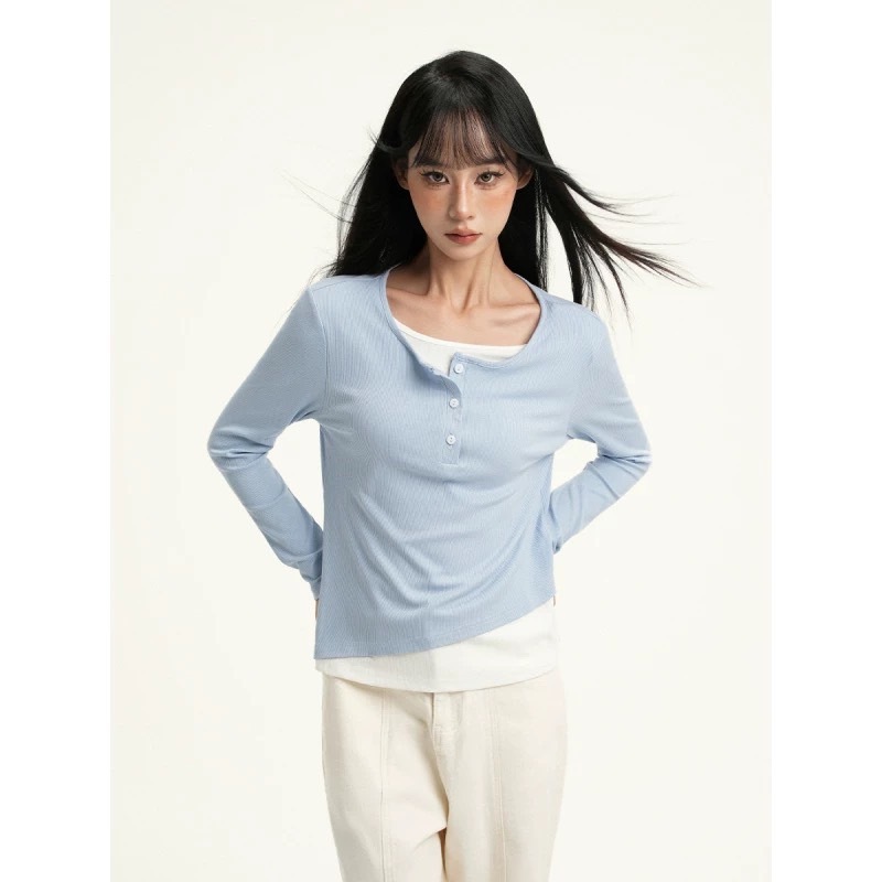 假兩件羅紋合身上衣-兩色