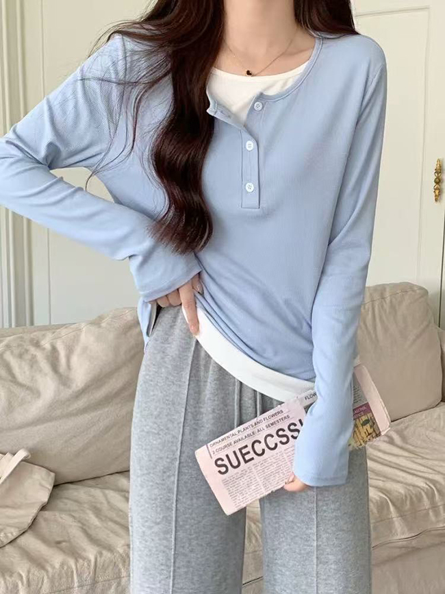 假兩件羅紋合身上衣-兩色