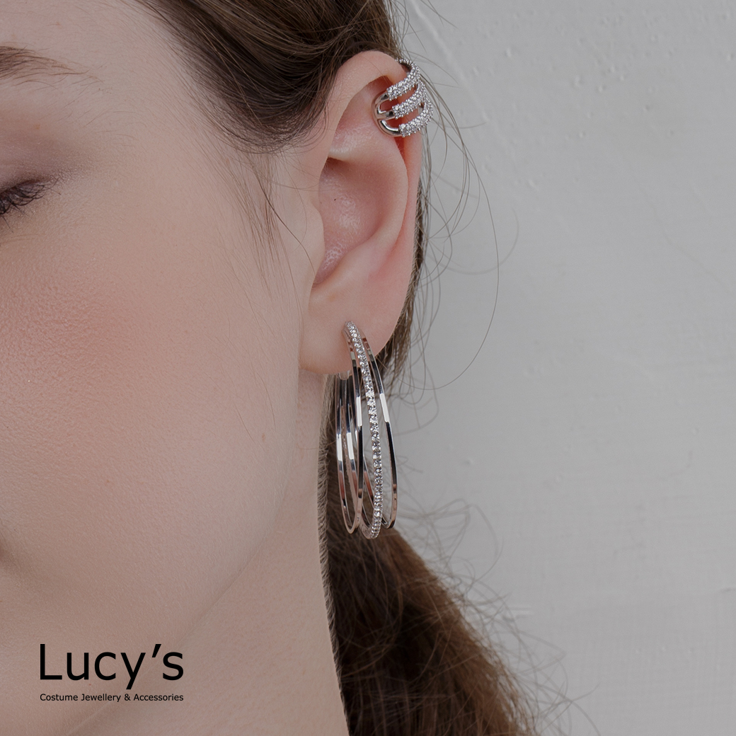 三線微鑽 圈型耳環 (二色) (117614/117615)