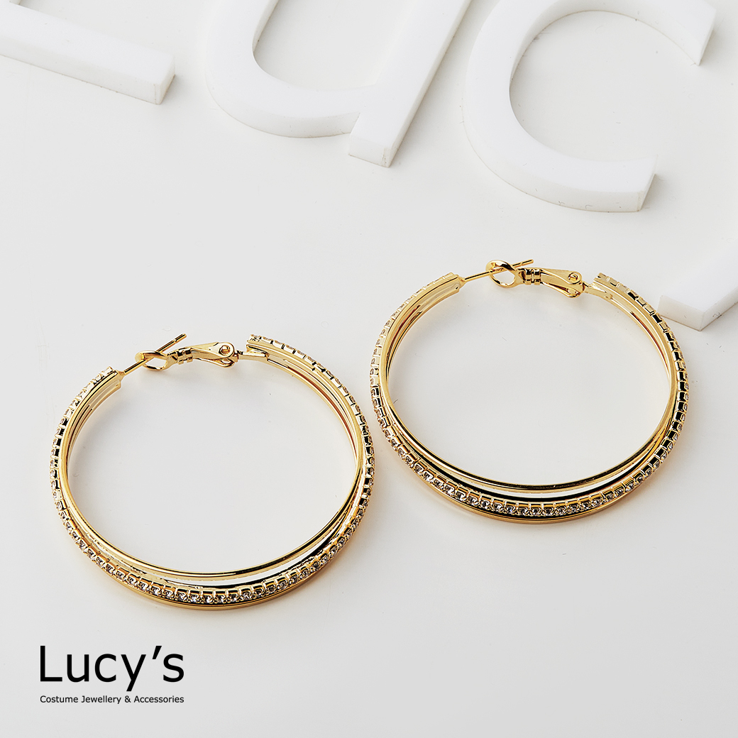 三線微鑽 圈型耳環 (二色) (117614/117615)