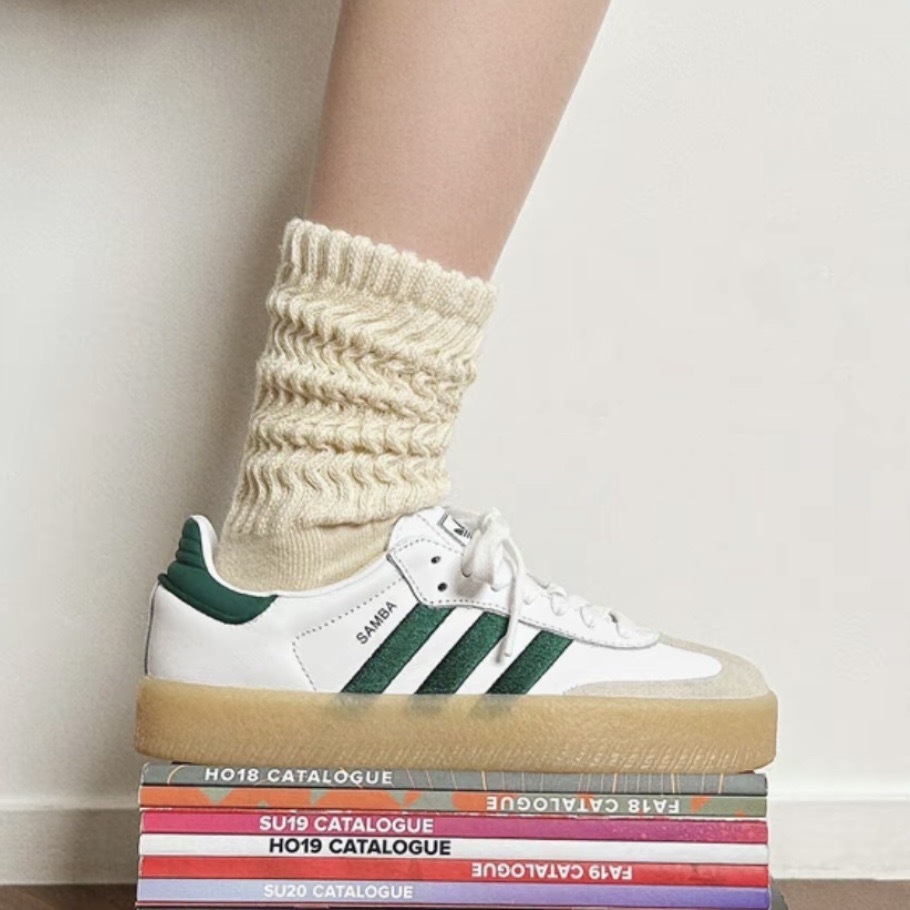 ADIDAS SAMBAE W 白綠 厚底 膠底 皮革 休閒鞋 經典 復古 百搭 ID0440