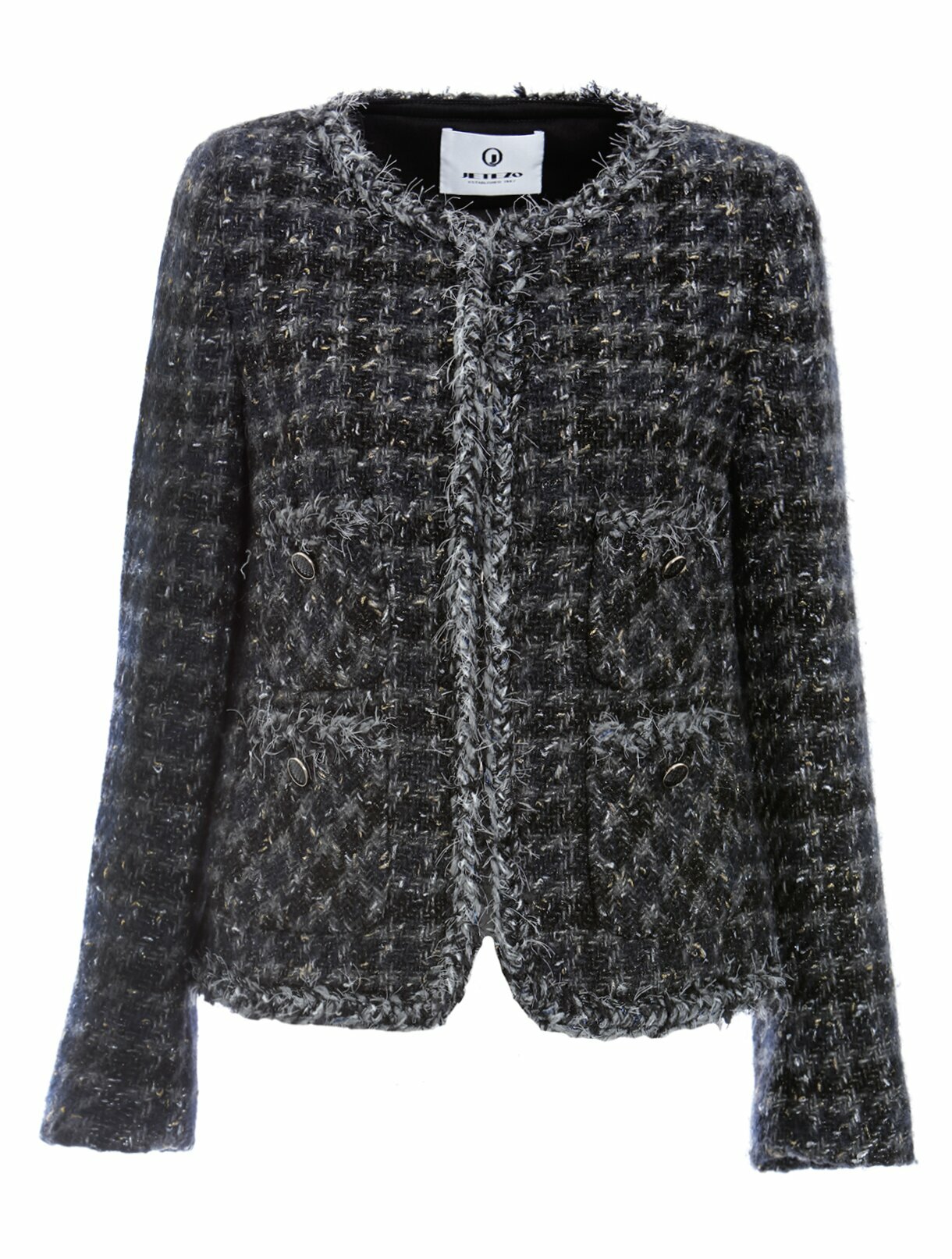 BD15336D1 霜灰雅緻混色系格紋小香花呢外套