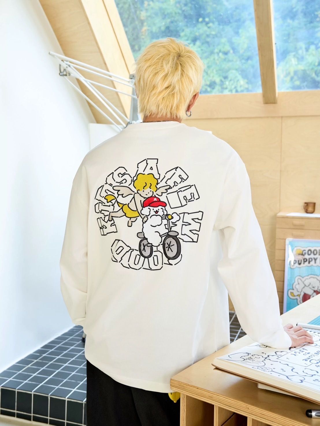 AFGK x Tombonia 天使與小狗騎車圓領長袖T  A FEW GOOD KIDS