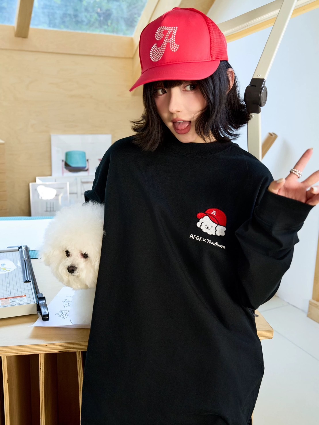 AFGK x Tombonia 天使與小狗騎車圓領長袖T  A FEW GOOD KIDS