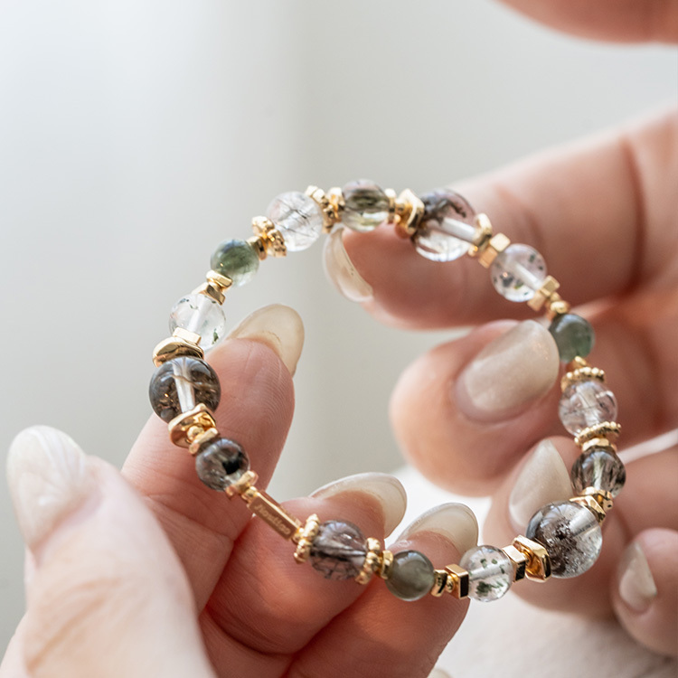 黑夜森林：黑幽靈髮｜黑銀髮｜綠雲母｜綠髮晶｜綠碧髮