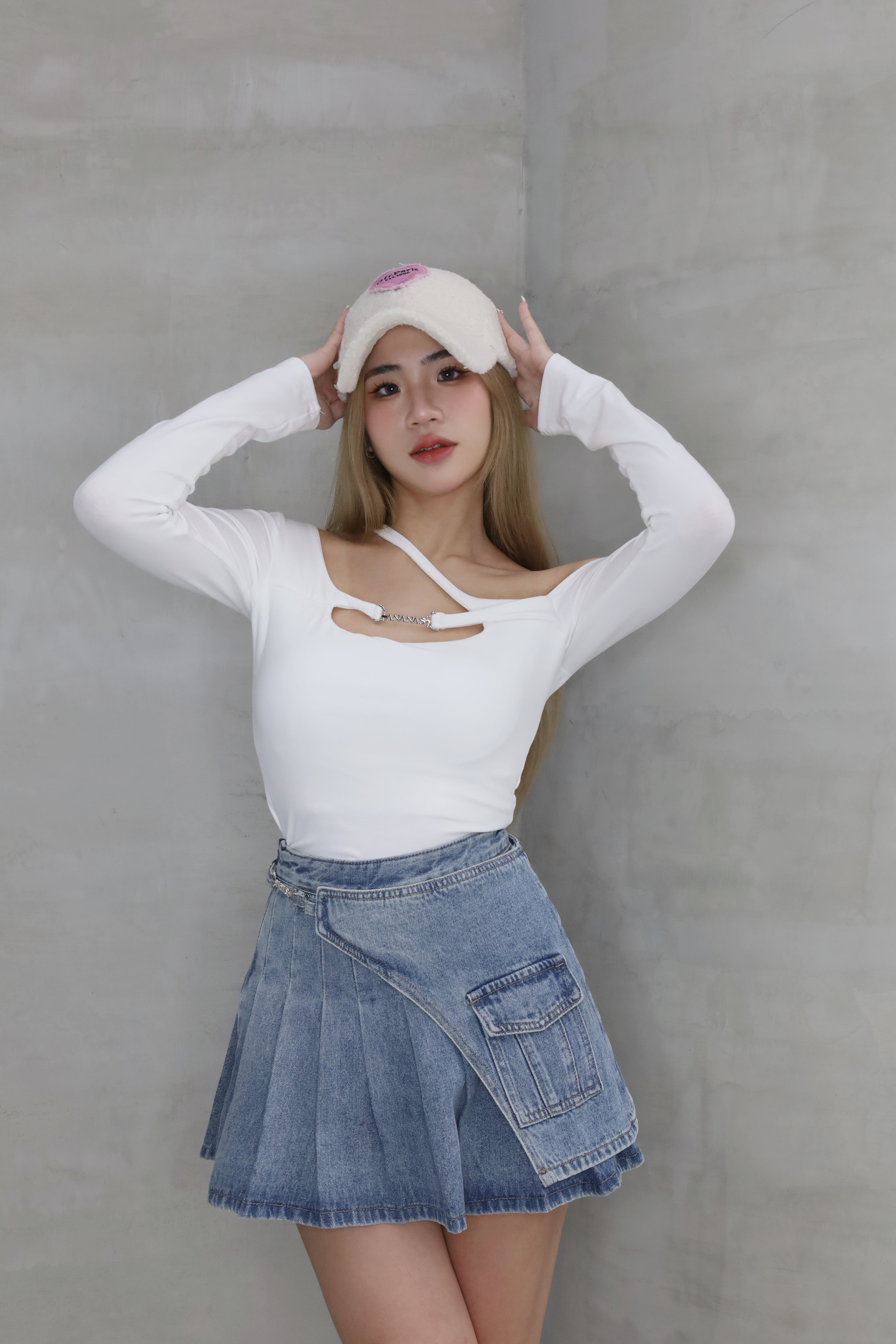 [ Ananas設計款✨] 工裝口袋百褶牛仔裙