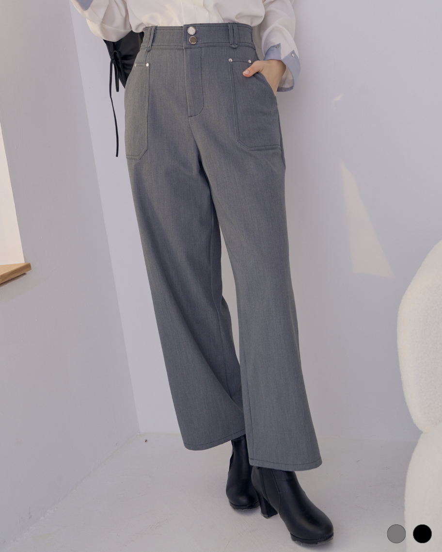 率性雙釦棉感車線大口袋寬褲