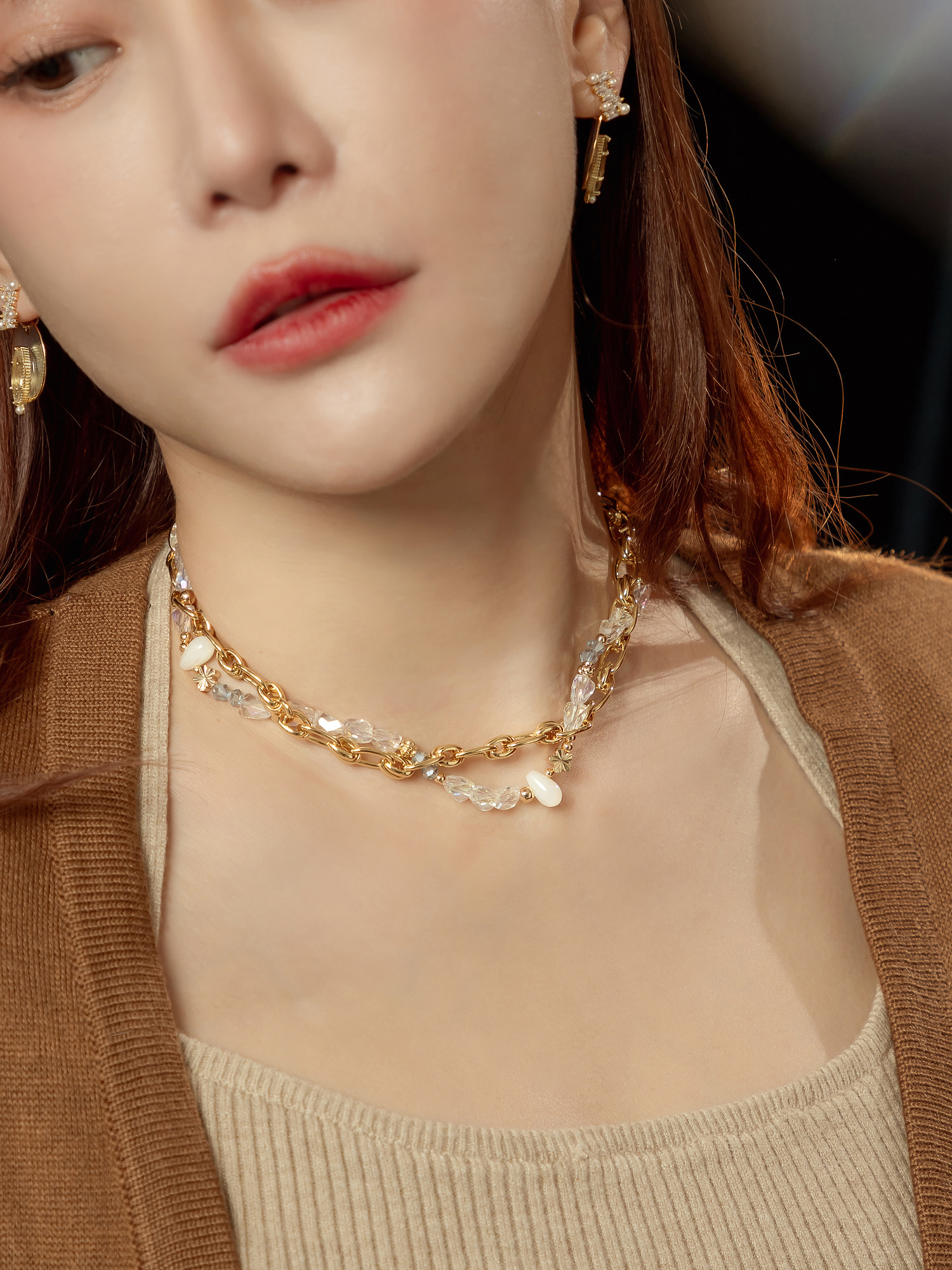 缺一角彩虹。MUCHAT手作14KGP幾何貝殼水晶項鍊