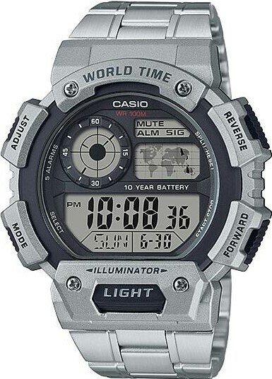 萬年鐘錶 - 卡西歐  CASIO  大錶徑界地圖運動數位顯示電子錶  AE-1400WHD-1A 錶徑 51.4MM