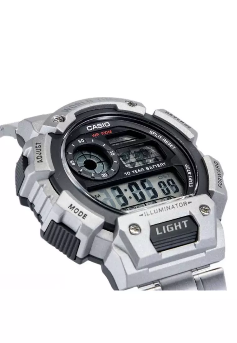 萬年鐘錶 - 卡西歐  CASIO  大錶徑界地圖運動數位顯示電子錶  AE-1400WHD-1A 錶徑 51.4MM