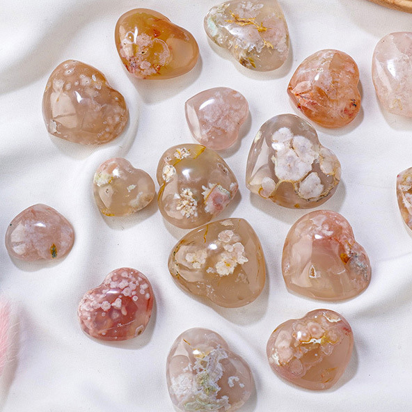 【礦藏】原礦櫻花瑪瑙愛心/隨身攜帶手把件(附絨布袋)