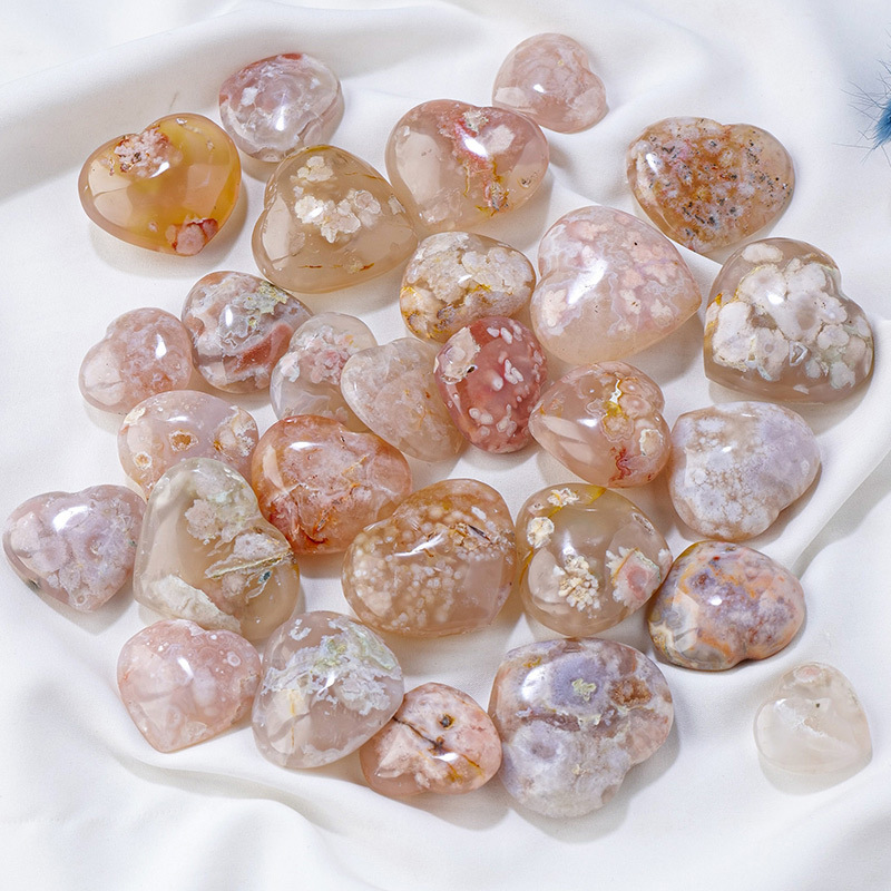 【礦藏】原礦櫻花瑪瑙愛心/隨身攜帶手把件(附絨布袋)